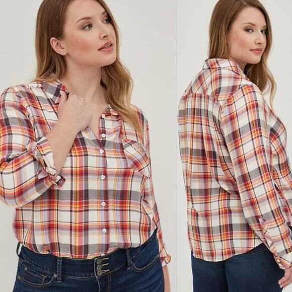 Torrid Lizzie Button-Up Shirt - Twill Multi Plaid NWT Plus Size 2X - Picture 1 of 5
